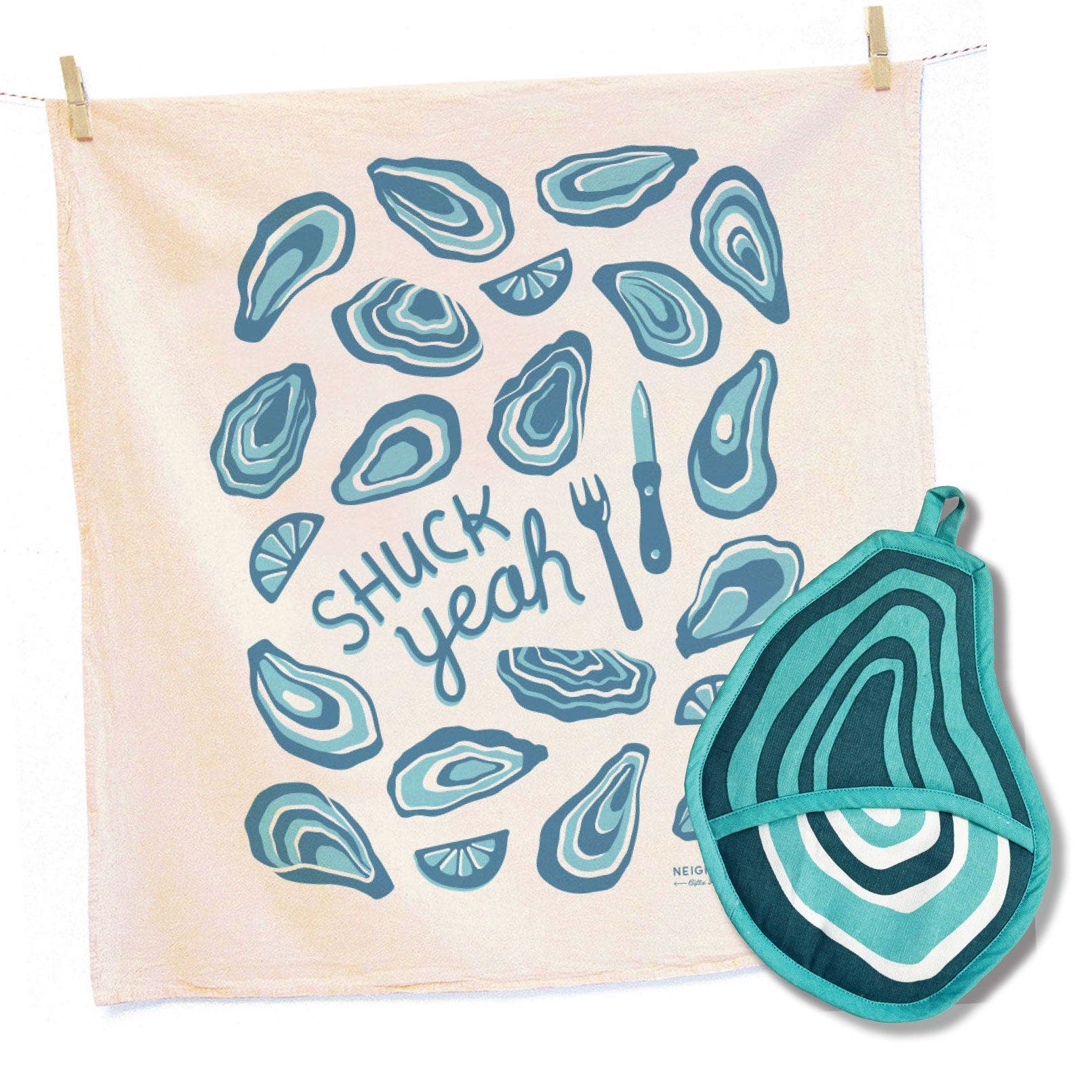 The Neighborgoods Oyster Tea Towel And Pot Holder Set In Multi
