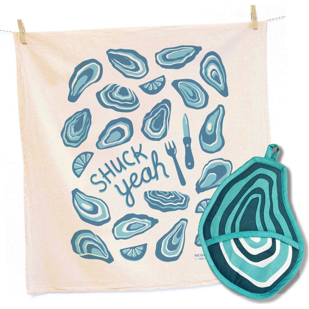 The Neighborgoods Oyster Tea Towel And Pot Holder Set In Multi