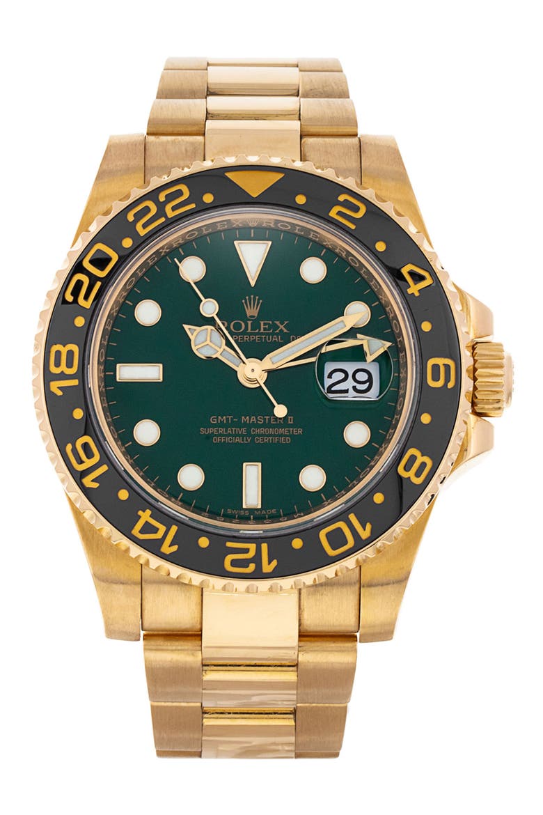 Rolex Preowned GMT Master II Bracelet Watch, 40mm, Main, color, GREEN/ GOLD
