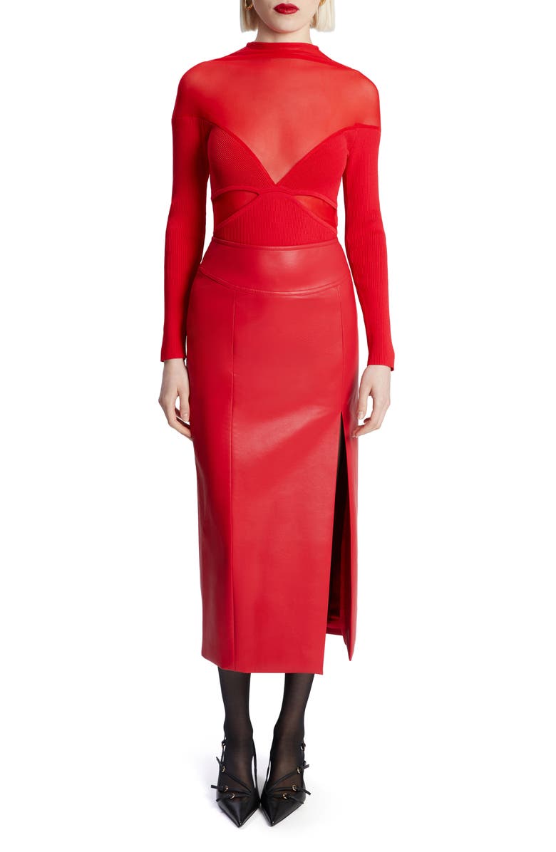 Bardot Dante Faux Leather Slit Midi Skirt, Alternate, color,