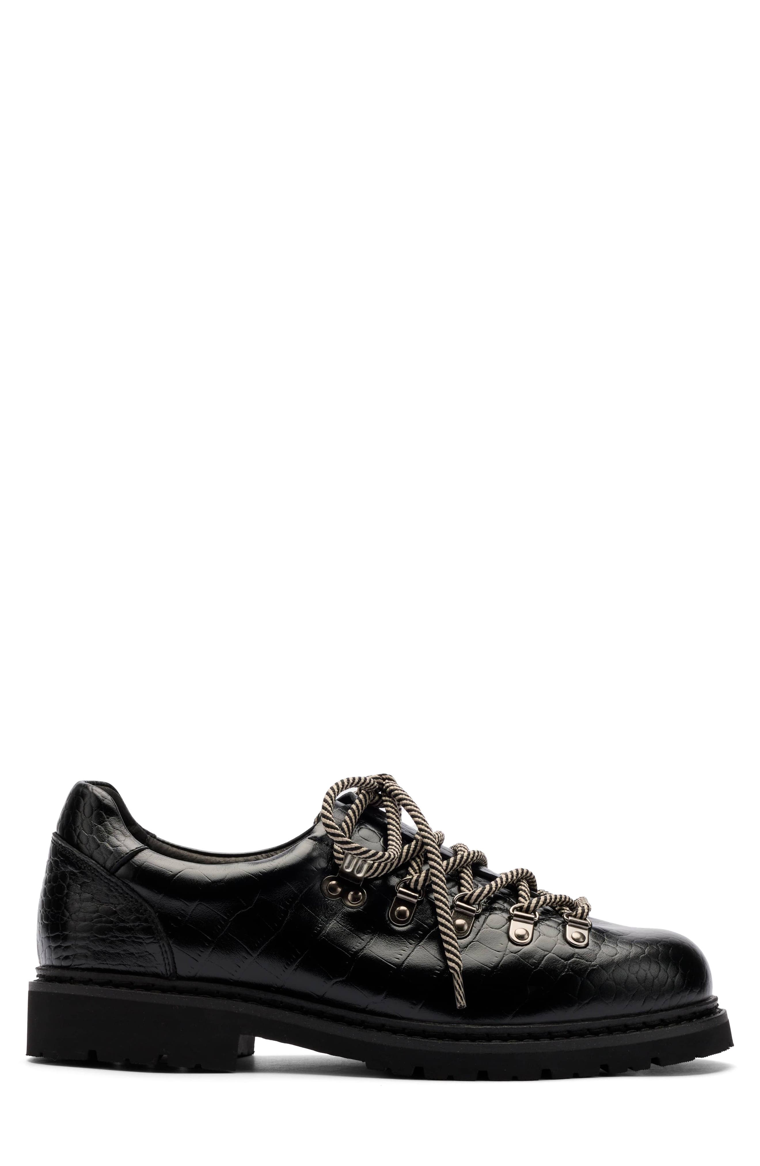 Summit Croc Embossed Leather Hiker Oxford, Alternate, color, BLACK CROC
