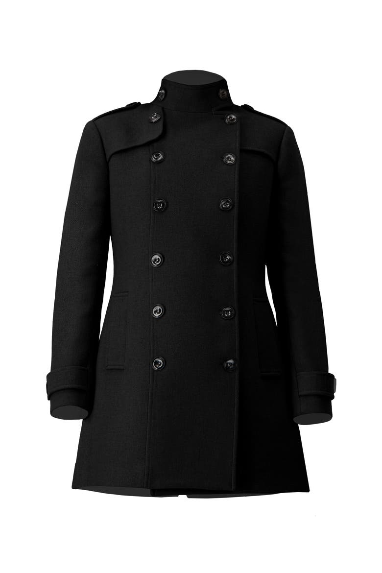 Double-Breasted Wool-Blend Officer Coat, Alternate, color, Black