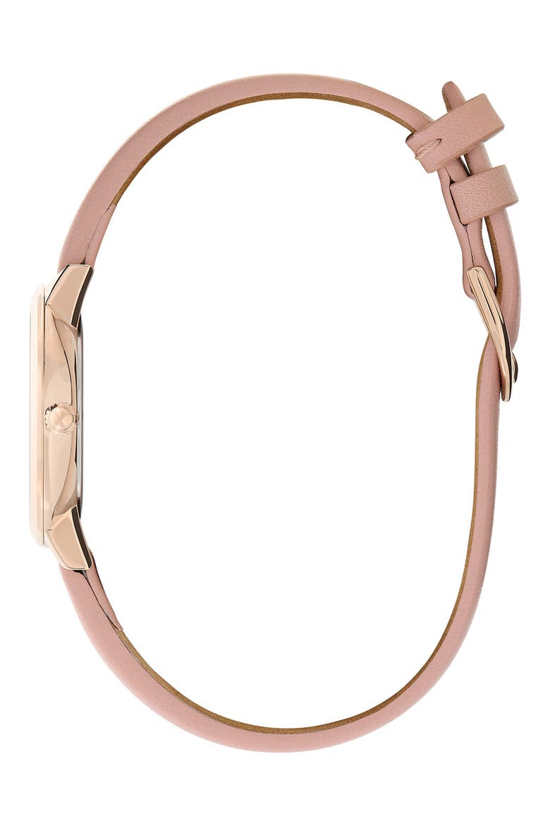 Signature Bees Leather Strap Watch, 28mm, Alternate, color, GOLD