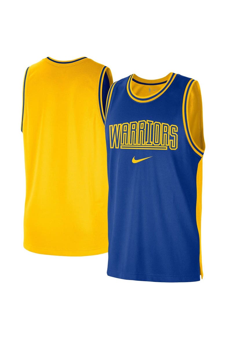 Men's Nike Royal/Gold Golden State Warriors Courtside Versus Force Split DNA Performance Mesh Tank Top, Main, color, Royal