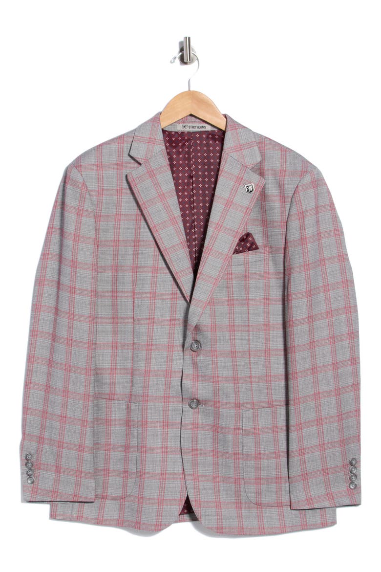 Plaid Two Button Sport Coat, Alternate, color, GREY / RED