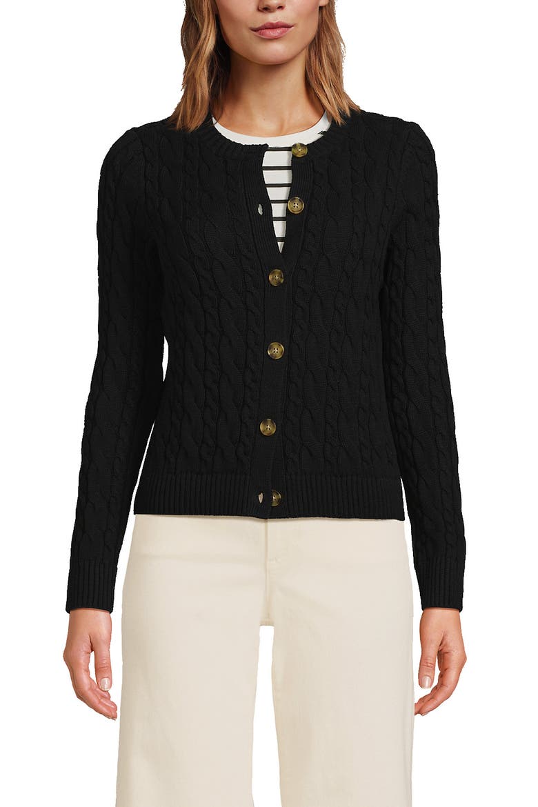 Cotton Drifter Cable Cardigan Sweater, Main, color, Black