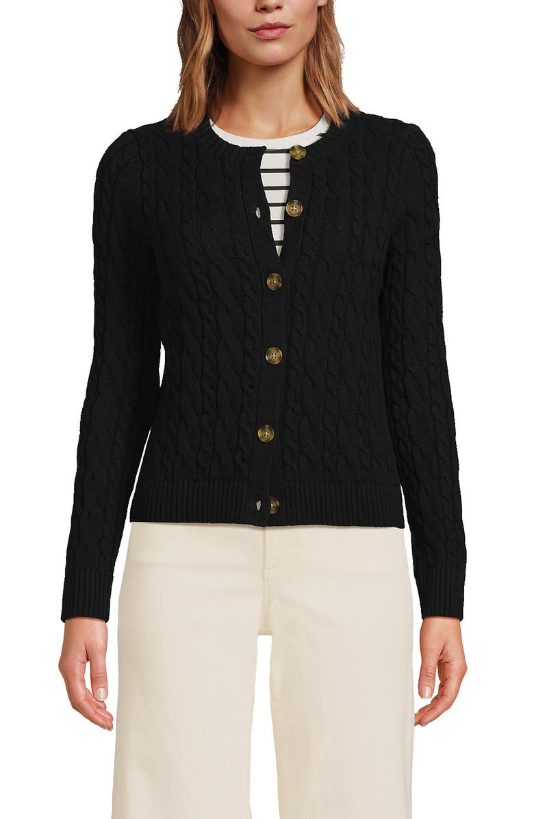 Lands' End Cotton Drifter Cable Cardigan Sweater, Main, color,