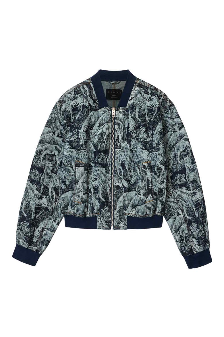 Kaytra Horse Print Denim Bomber Jacket, Alternate, color, PRINTED INDIGO