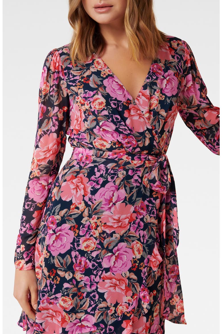 Larissa Long Sleeve Ruched Wrap Dress, Alternate, color, MAGENTA AURA FLORAL
