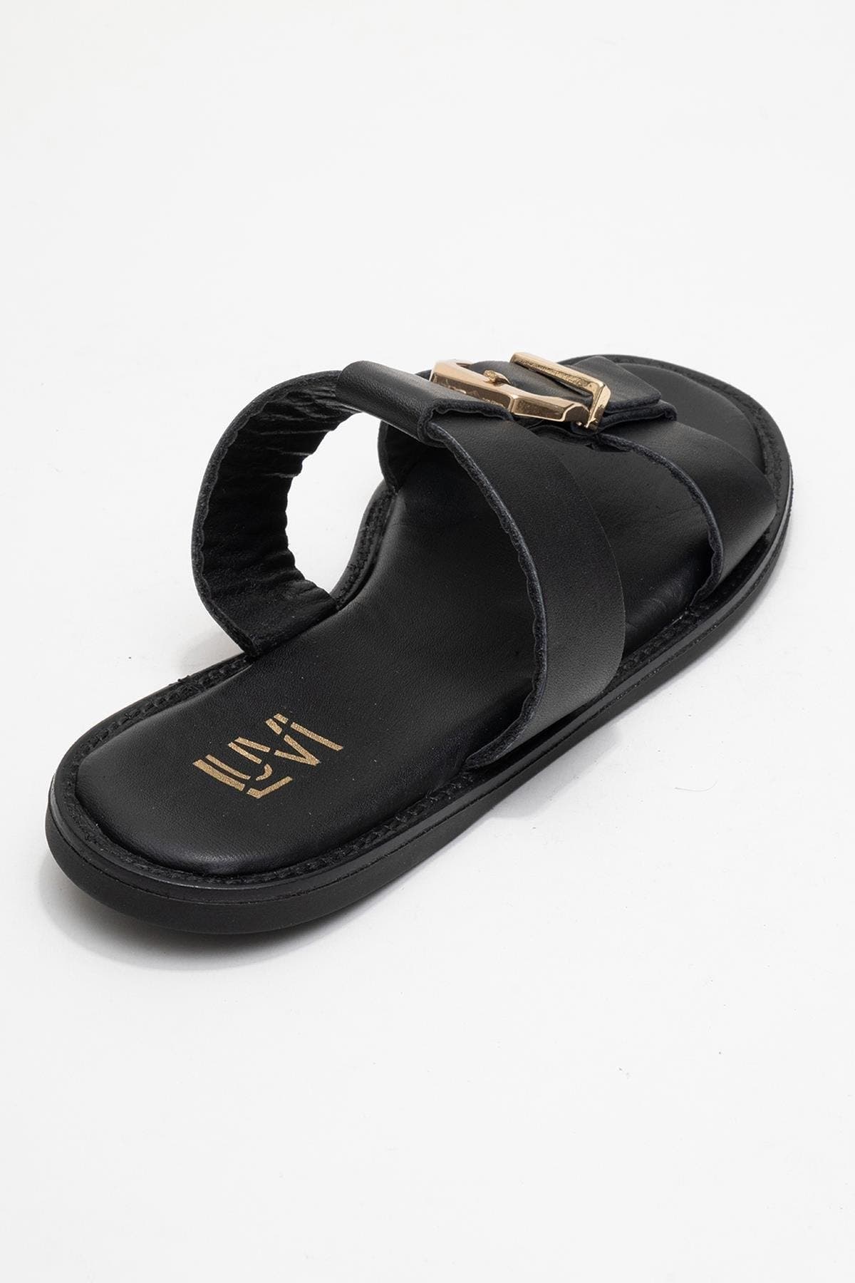 Forever & Always Shoes Sveta Leather Buckled Sandal, Alternate, color, Black Leather