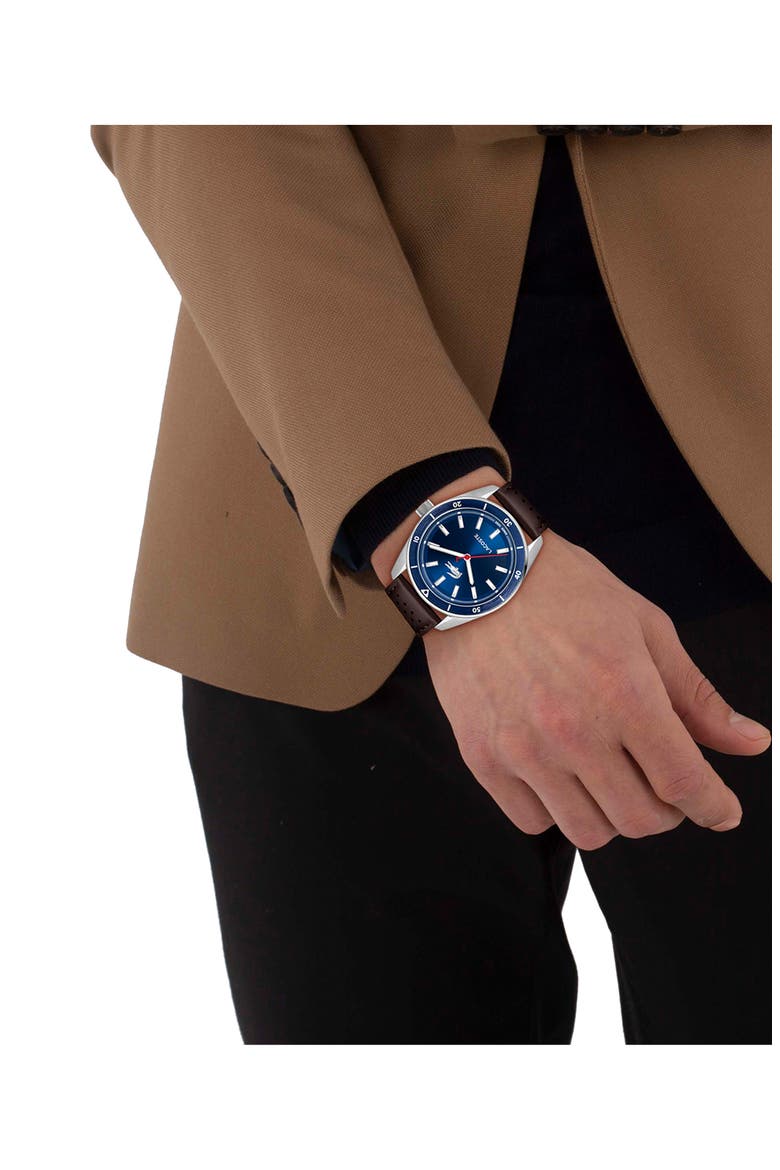 Boston Leather Strap Watch, 39mm, Alternate, color, BROWN