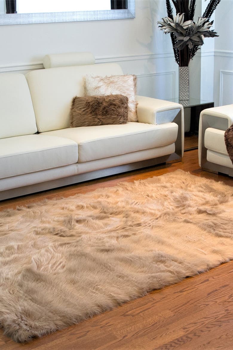 Hudson Faux Sheepskin Rug/Throw - Tan, Alternate, color, TAN