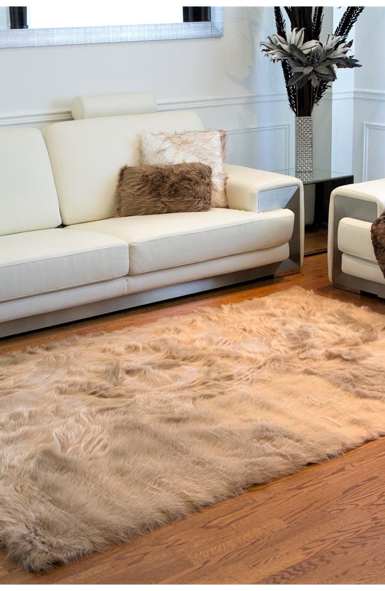 LUXE Hudson Faux Sheepskin Rug/Throw - Tan, Alternate, color,