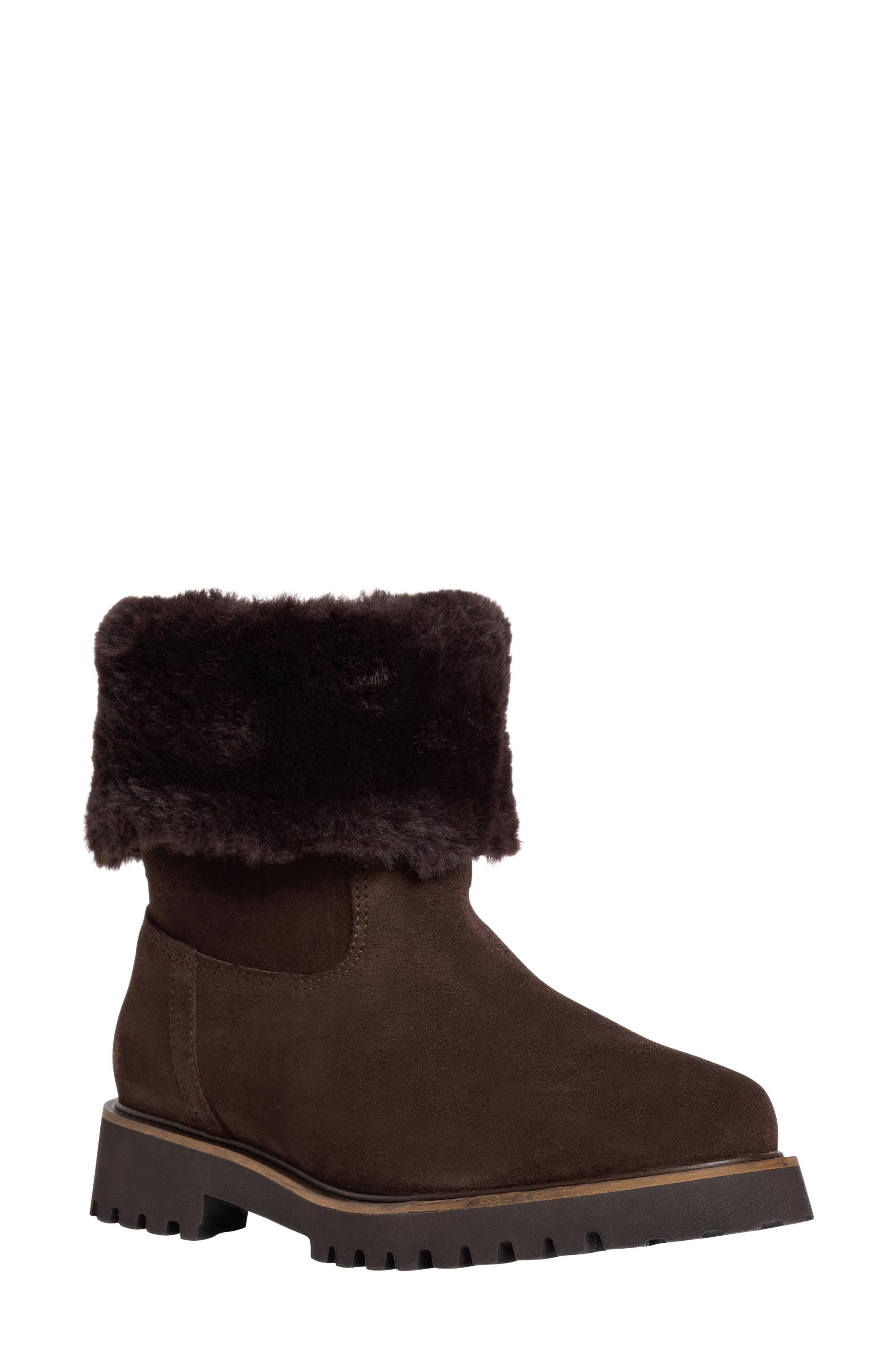 Ayla Boot with Faux Fur Trim, Main, color, DARK BROWN SUEDE