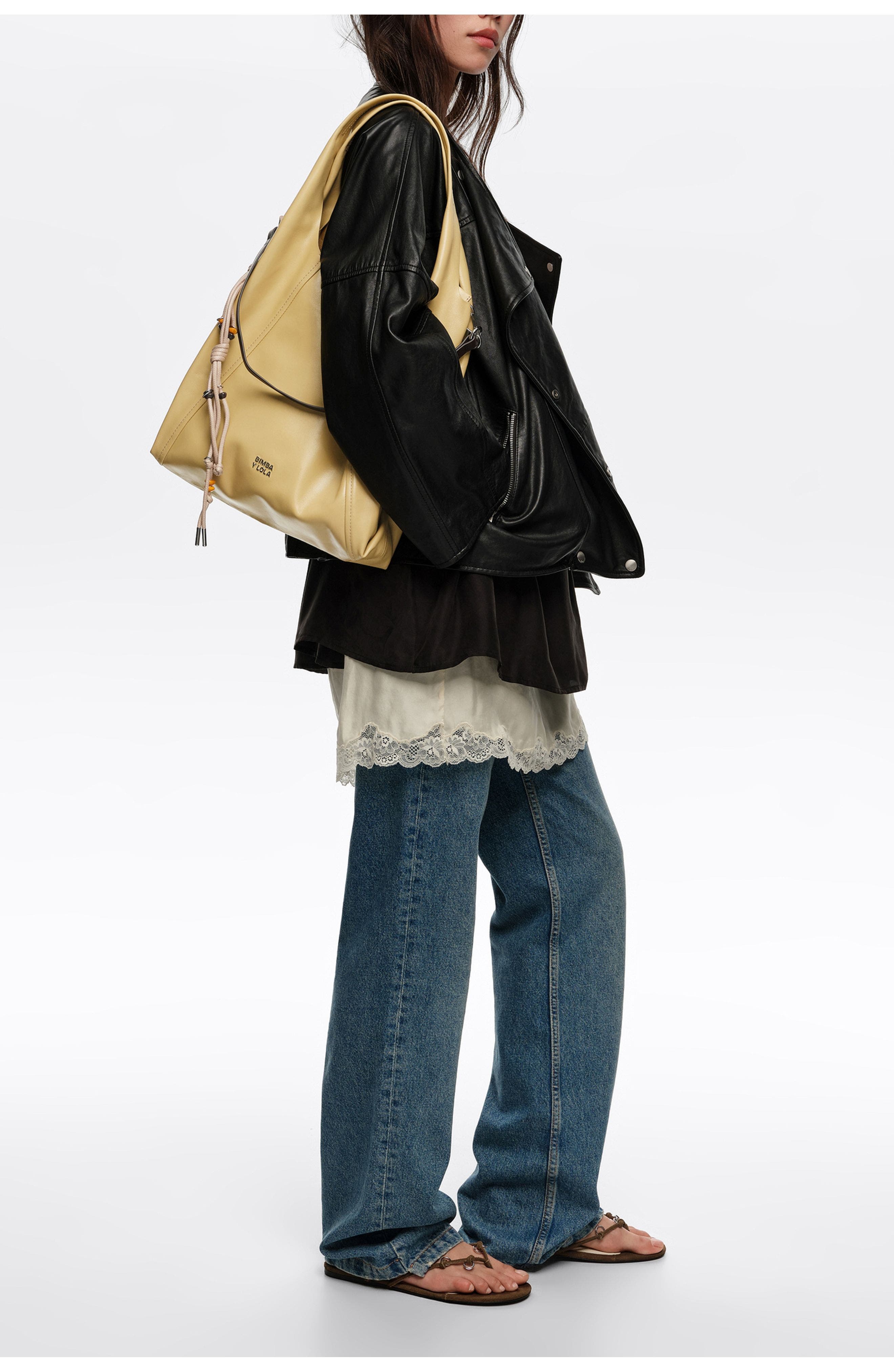 Large Leather Paper Shoulder Bag, Alternate, color, OAT