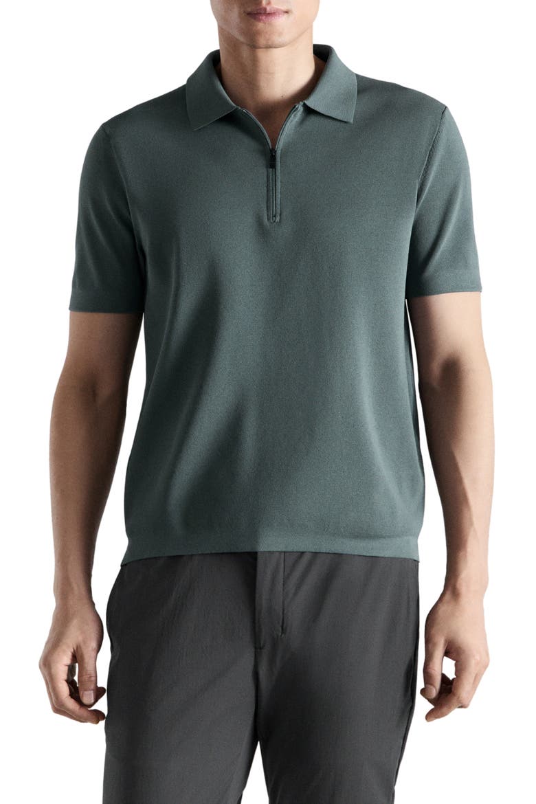 Zip Cotton Blend Polo, Main, color, FOREST GREEN