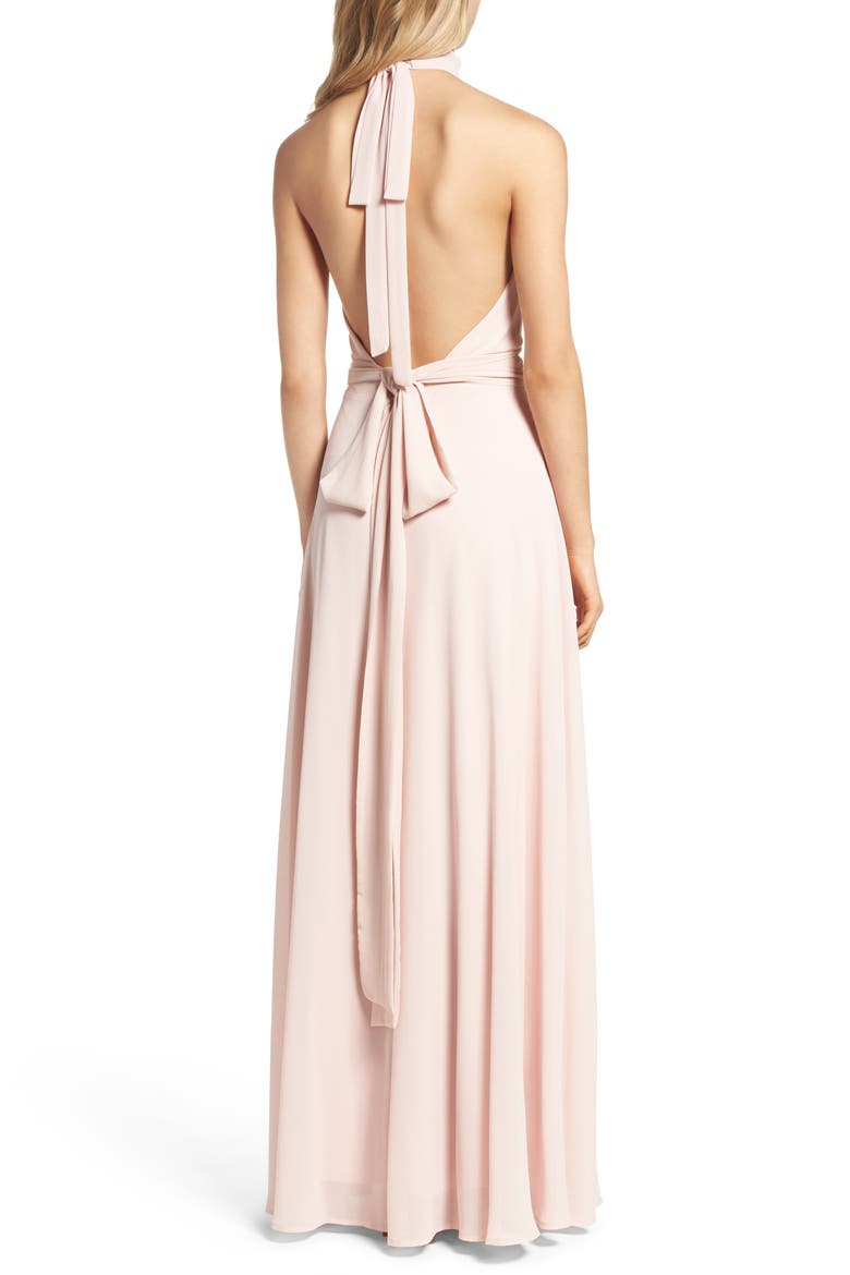 Ruffle Neck Halter Gown, Alternate, color, BLUSH