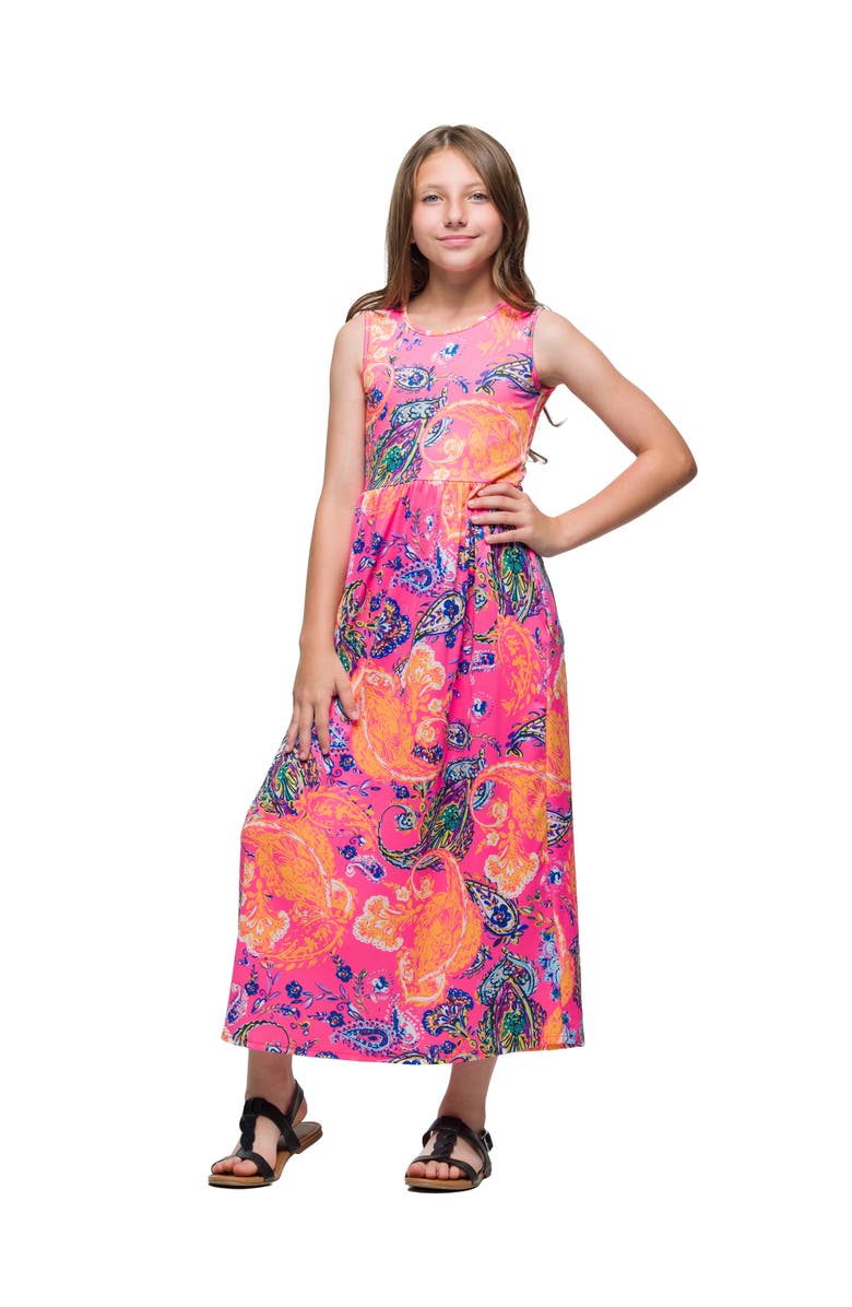 24sevenKid Pink Paisley Print Sleeveless Maxi Dress with Pockets, Main, color, Orange Multi