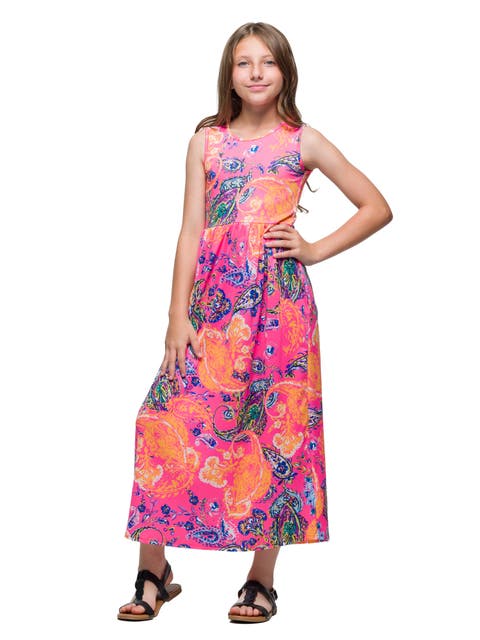 Pink Paisley Print Sleeveless Maxi Dress with Pockets