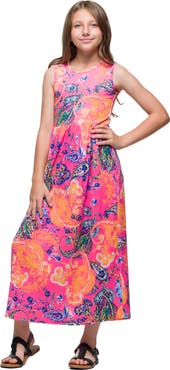 24sevenKid Pink Paisley Print Sleeveless Maxi Dress with Pockets
