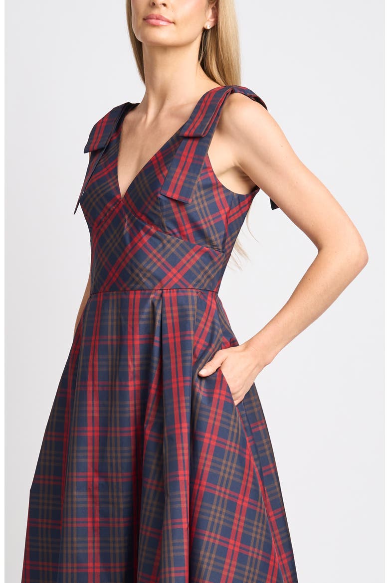 Clara Plaid A-Line Midi Dress, Alternate, color, INDIGO NIGHT