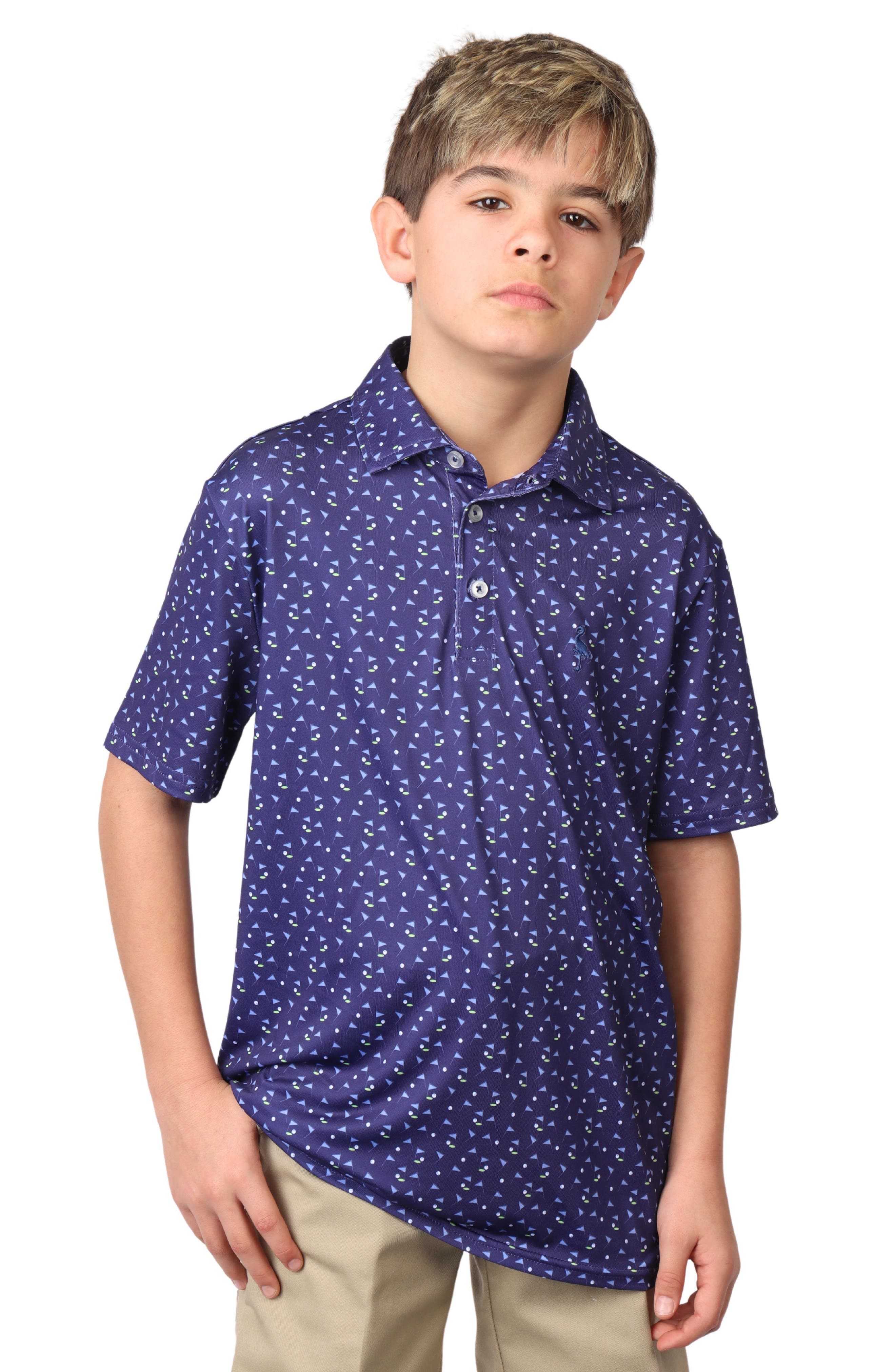 TailorByrd Kids' Flag Print Performance Knit Polo