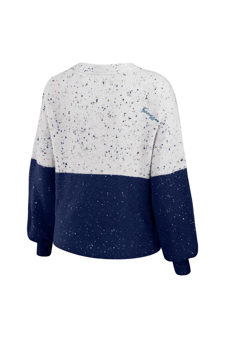 Women's WEAR by Erin Andrews  White/Navy Tennessee Titans Lighweight Modest Crop Color-Block Pullover Sweater, Alternate, color, White