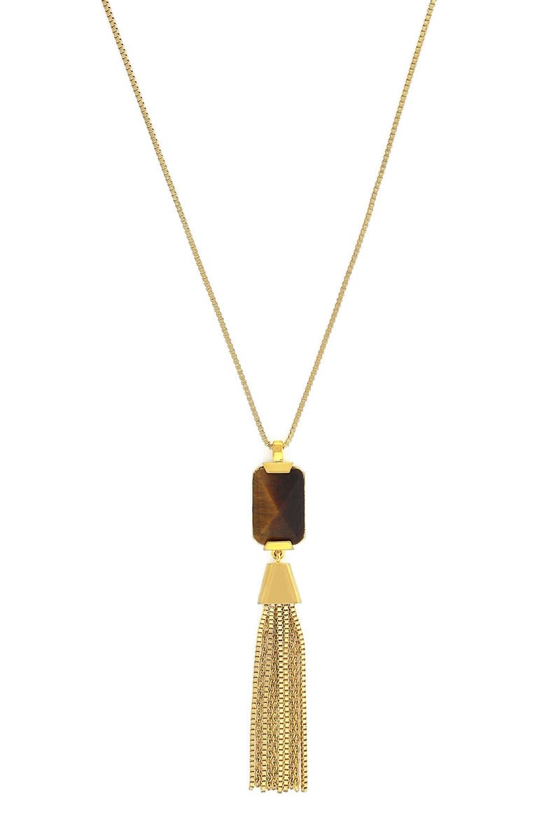 Chain Fringe Long Pendant Necklace, Main, color, GOLD/ TIGERS EYE