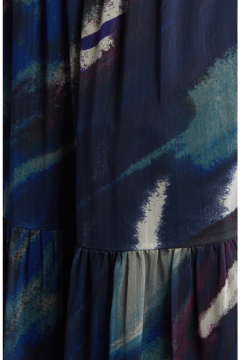 Print Long Sleeve Chiffon Maxi Dress, Alternate, color, NAVY MULTI WATERCOLOR