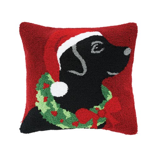C & F Home C&f Home Lab & Wreath Hooked Christmas Throw Pillow, 18" X 18" In Red