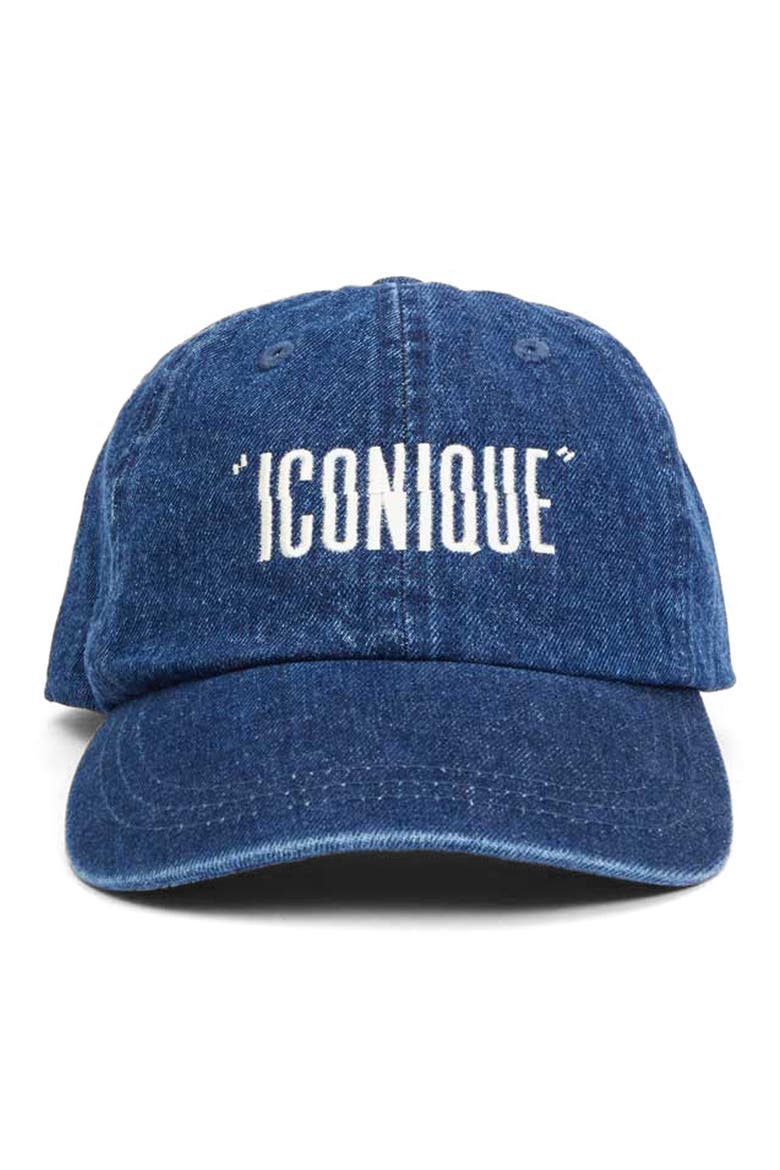 Iconique Embroidered Denim Baseball Cap, Main, color, NAVY W/ CREAM