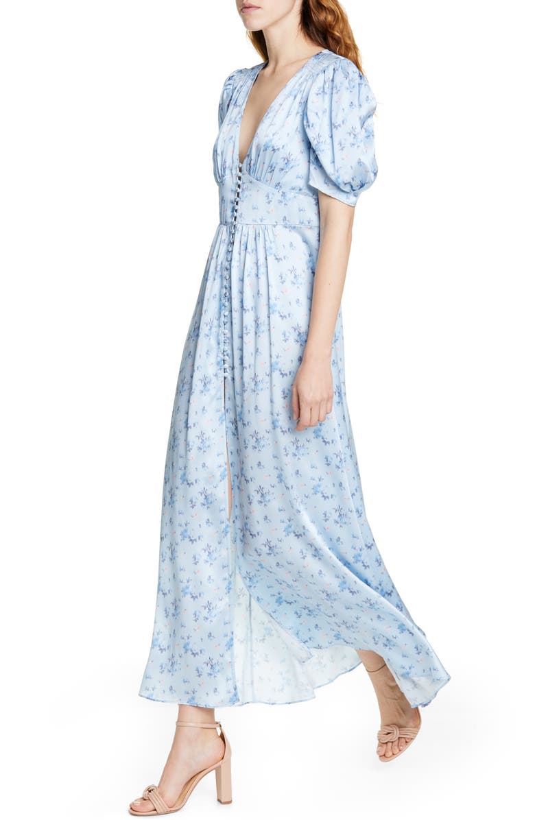 LoveShackFancy Stacy Floral Print Silk Maxi Dress, Alternate, color, 