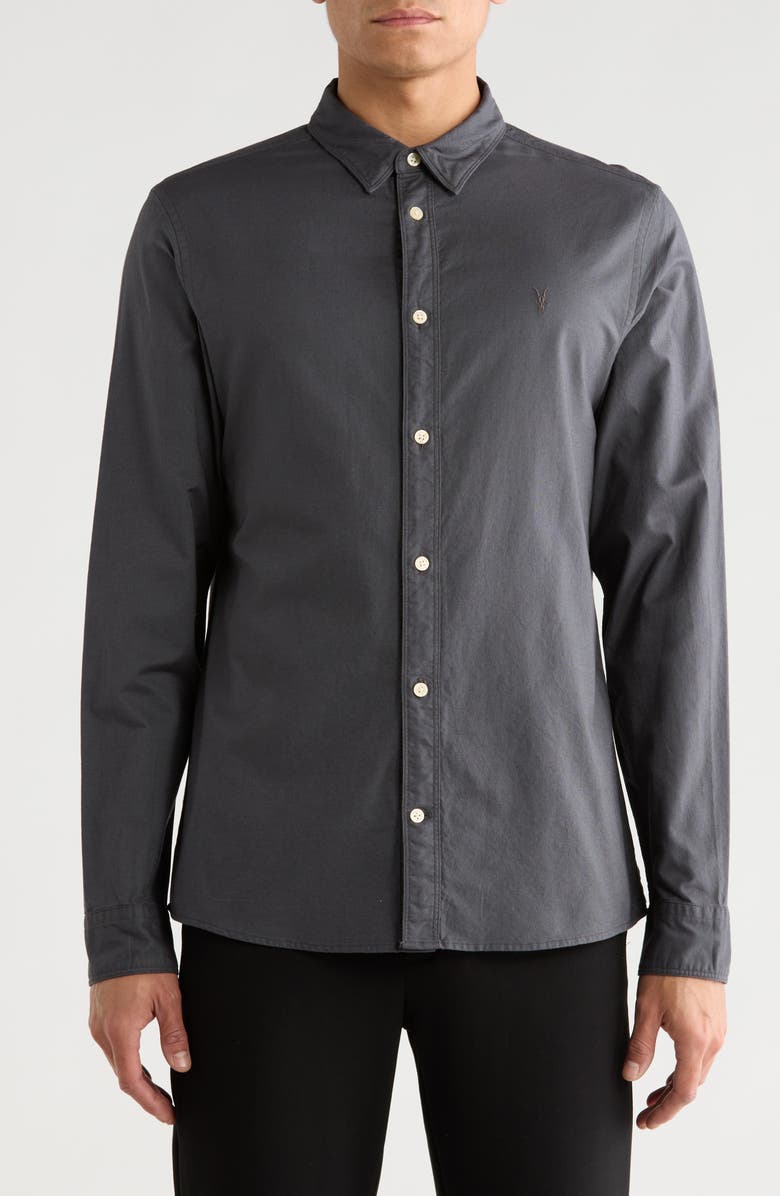 AllSaints Azur Long Sleeve Cotton Button-Up Shirt, Main, color, Pipe Grey