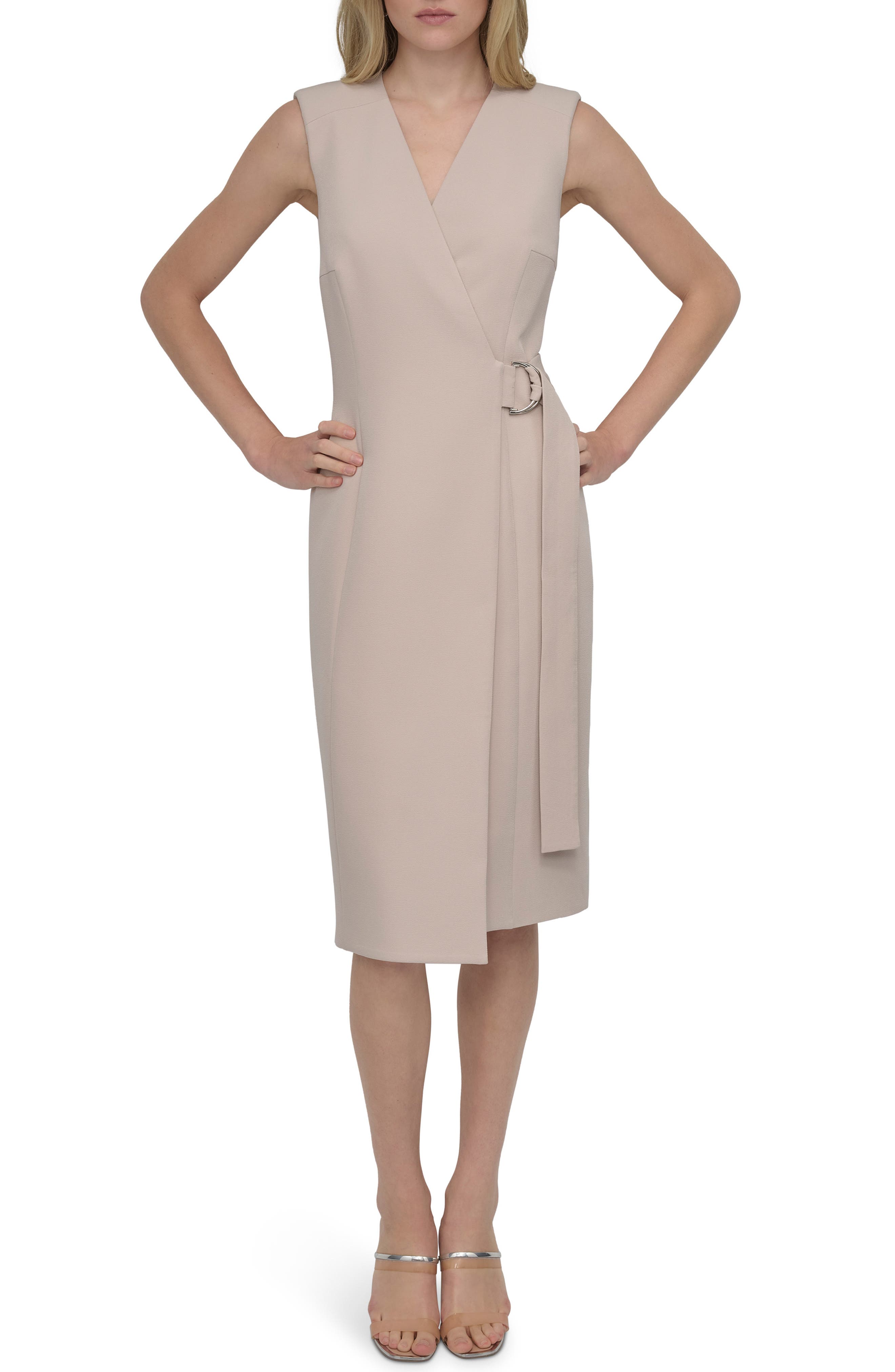 DKNY Crepe Wrap Midi Dress