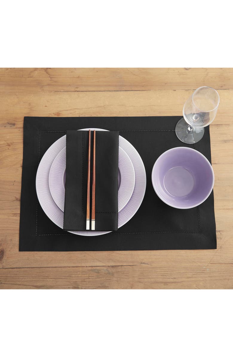 Solino Home Cotton Linen Hemstitch Placemats, 14" x 19" Inch, Alternate, color, Black