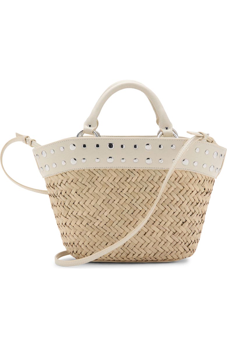 MANGO Studded Raffia Bucket Bag, Main, color,