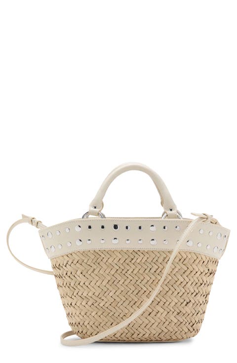 Studded Raffia Bucket Bag