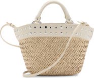 MANGO Studded Raffia Bucket Bag