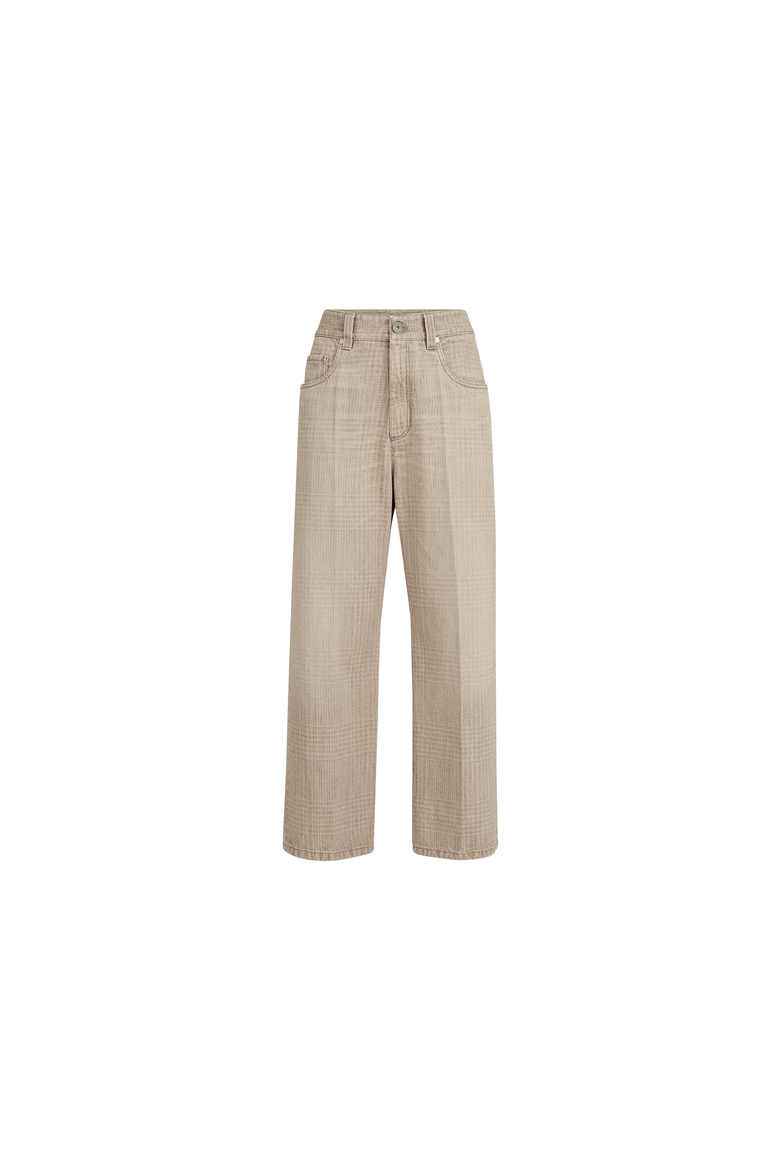 Prince of Wales denim contemporary square trousers with monili, Alternate, color, Sand