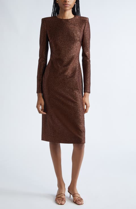 Long Sleeve Metallic Knit Cocktail Dress