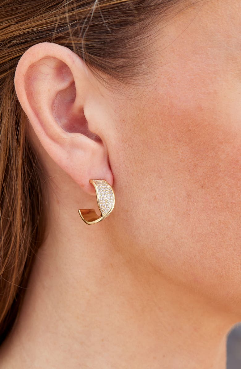 SAVVY CIE JEWELS Cubic Zirconia Twist C Hoop Earrings, Alternate, color, Yellow