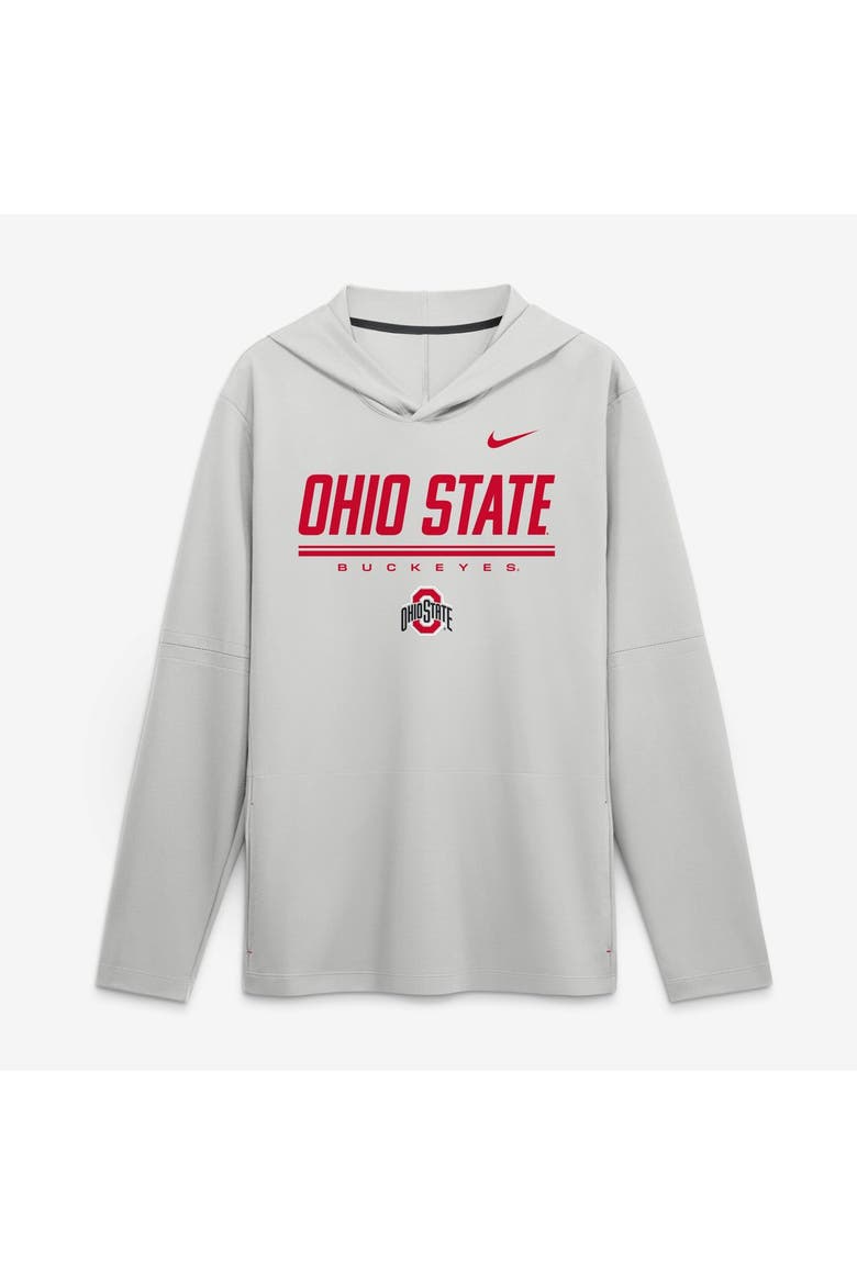 Men's Nike Gray Ohio State Buckeyes 2026 Sideline Lightweight Long Sleeve Hooded Dri-FIT Top, Main, color, Gray