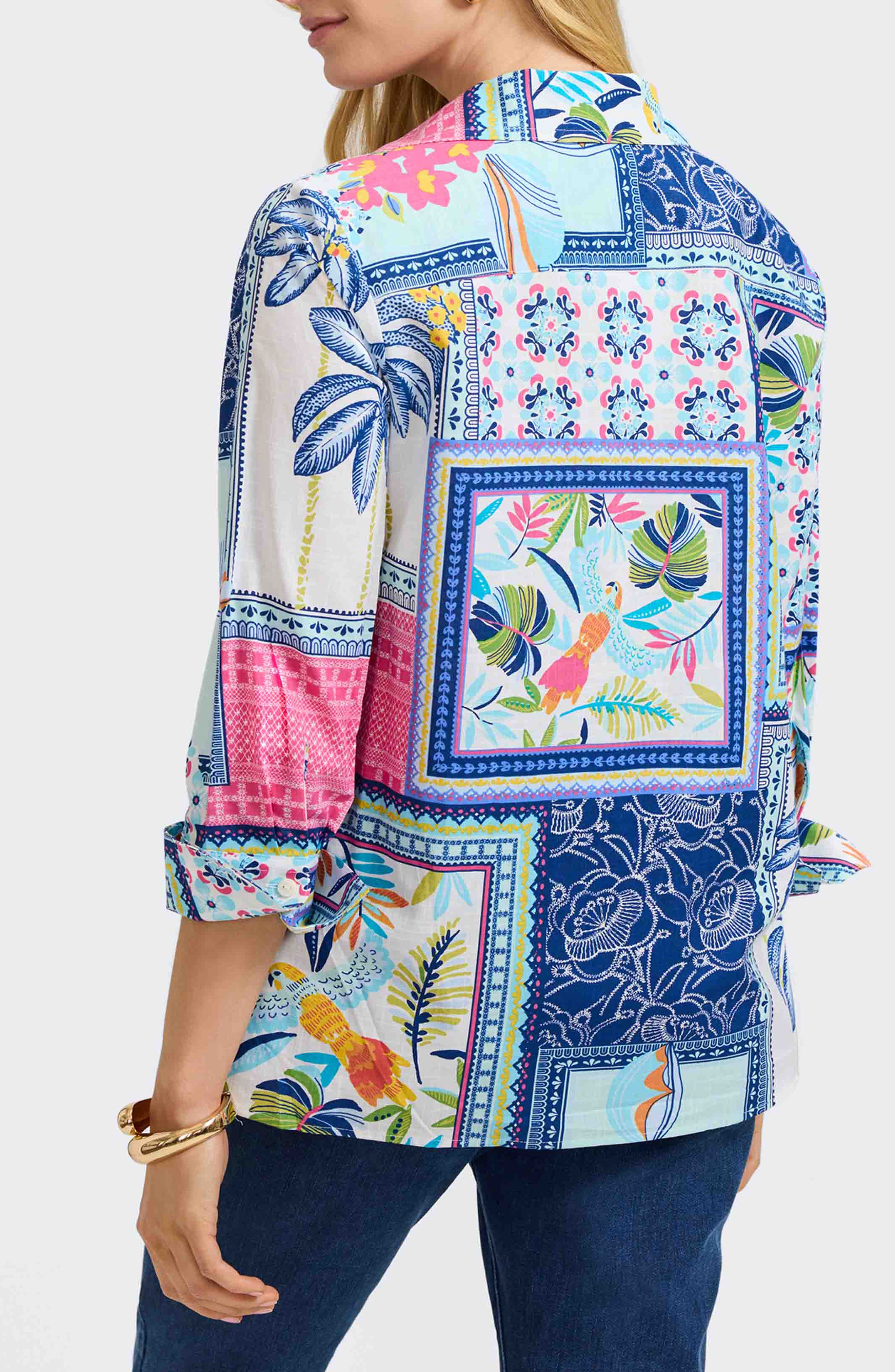 Julia Tropical Print Cotton Popover Top - image 2