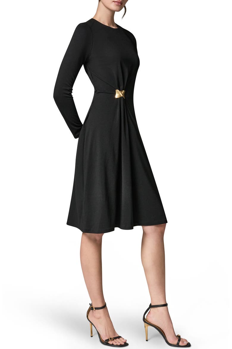 Side Drape Long Sleeve Dress, Alternate, color, BLACK