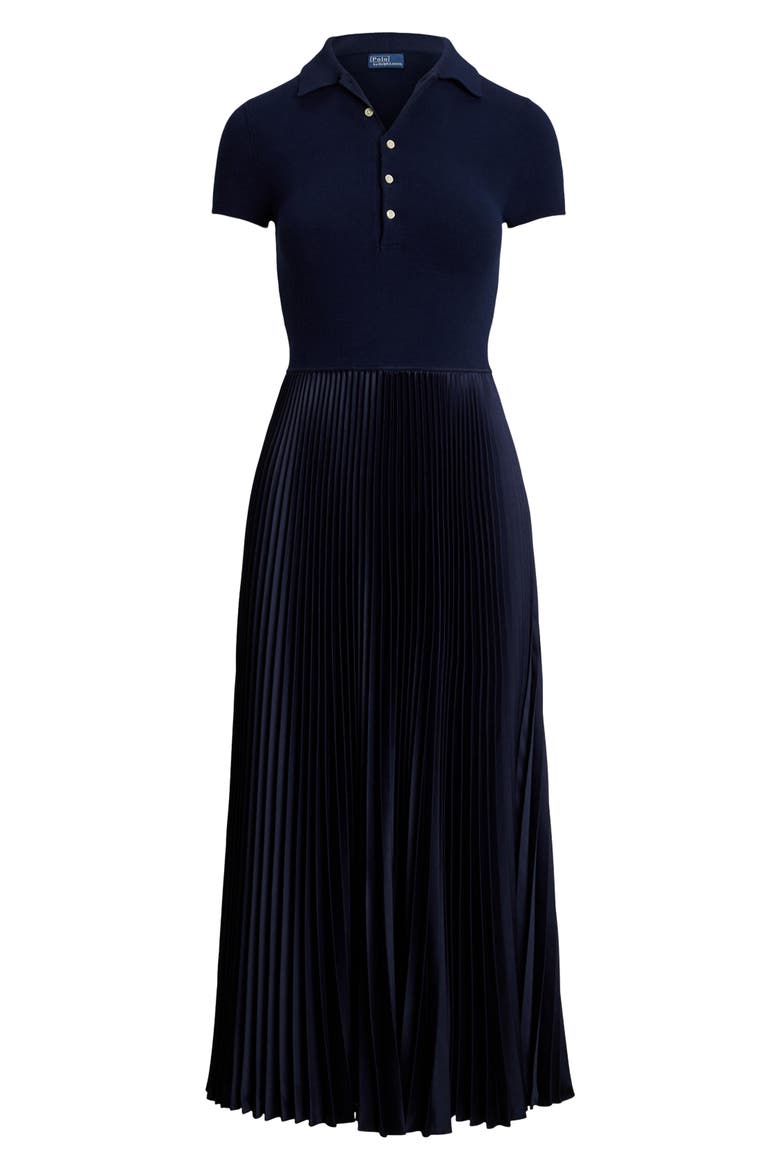 Mixed Media Polo Sweater Dress, Alternate, color, HUNTER NAVY