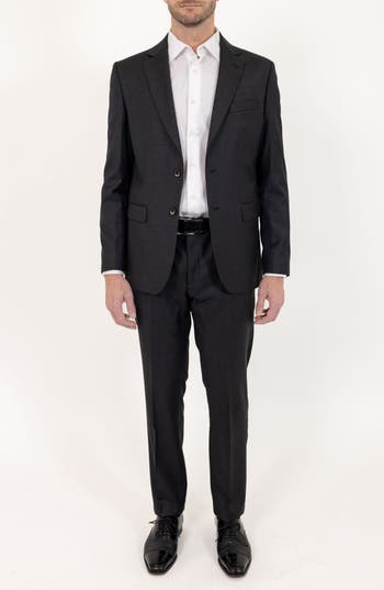 Pino By Pinoporte Solid Stretch Wool Suit In Charcoal
