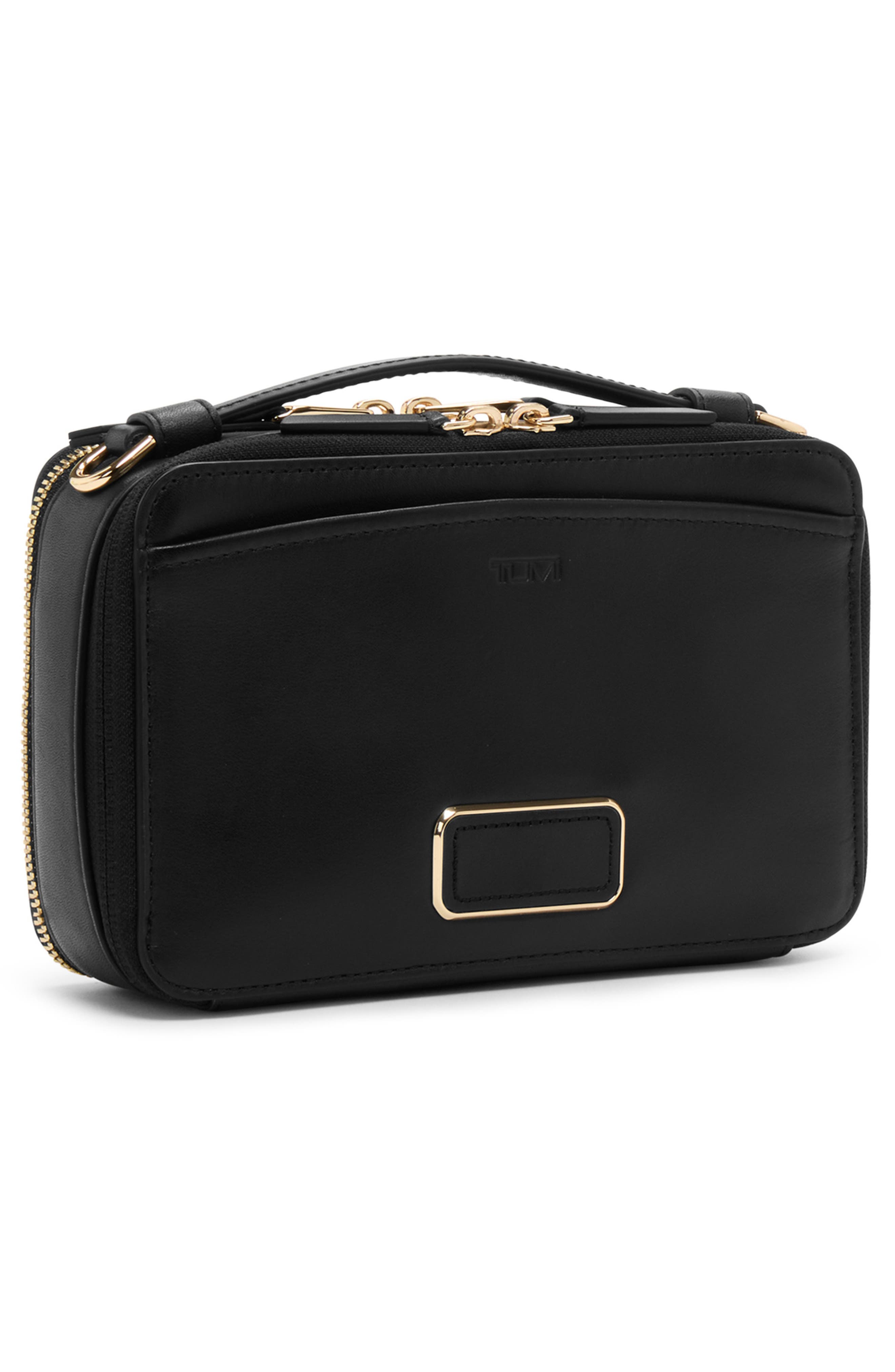 TUMI Myla Leather Crossbody Bag, Alternate, color, Black/ Light Gold