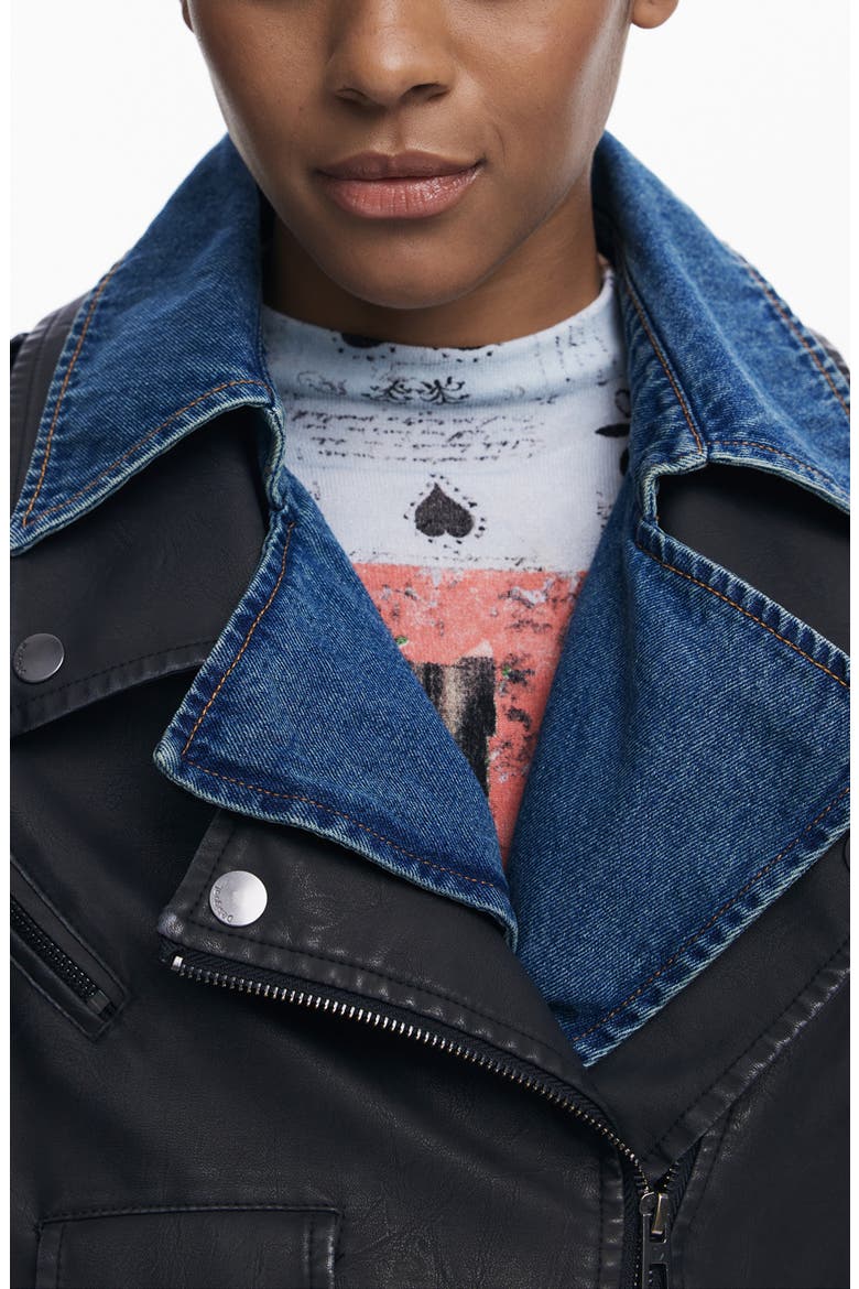 Denim Trench with Removable Faux Leather Moto Vest, Alternate, color, MEDIUM BLUE