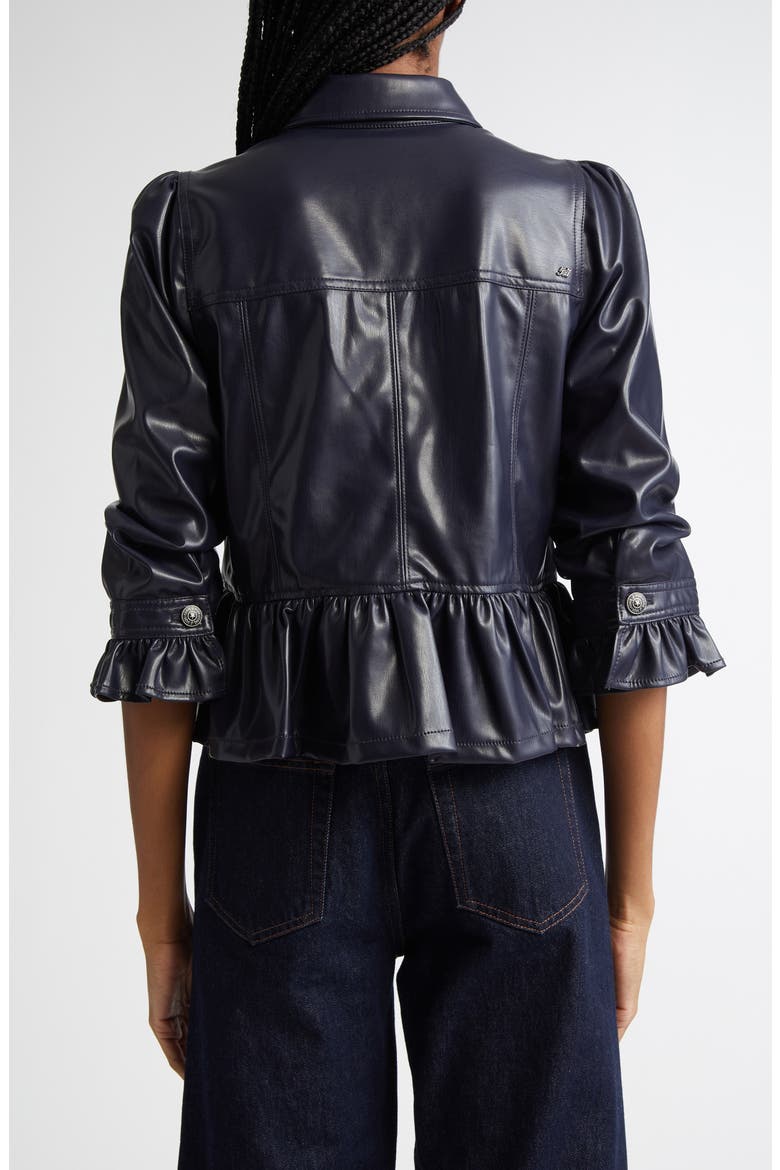 Delanie Faux Leather Peplum Jacket, Alternate, color, NAVY
