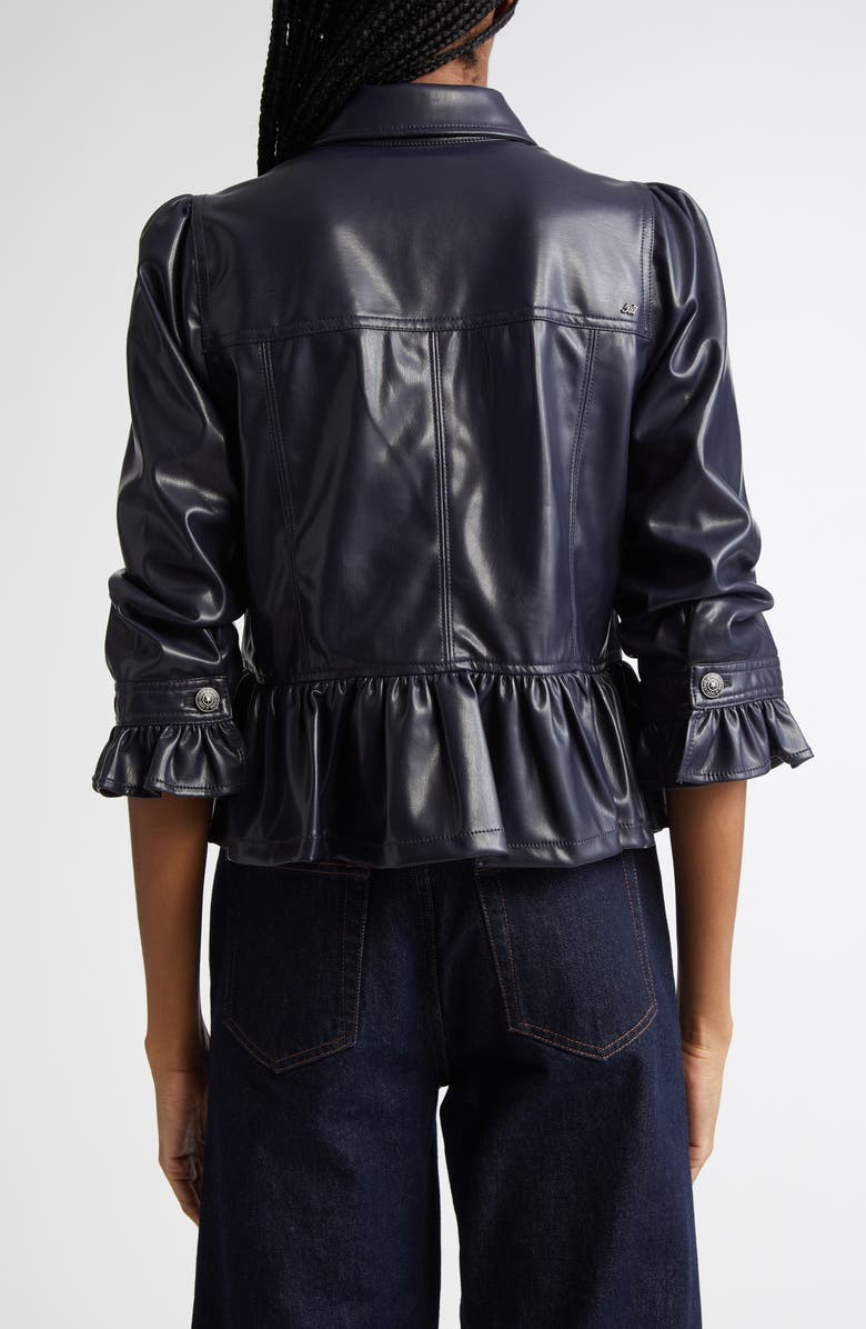Cinq à Sept Delanie Faux Leather Peplum Jacket, Alternate, color, Navy